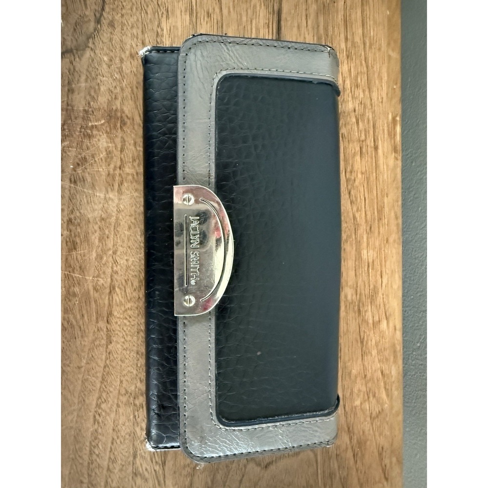 Y2K Jaclyn Smith‎ Wallet Black Leather Snap & Zip Tri Fold Classic Minimal